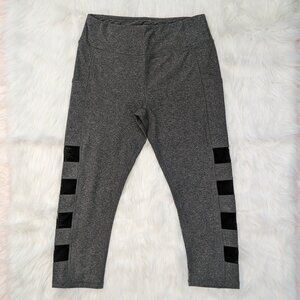 Gray Capri Yoga Pants W Black Mesh Cut Out